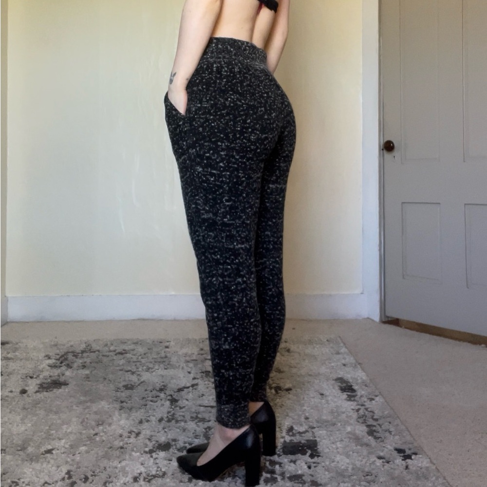 Moth Black and White Trousers Joggers Textured Fabric Wool Blend Cozy Stretchy - Picture 3 of 13